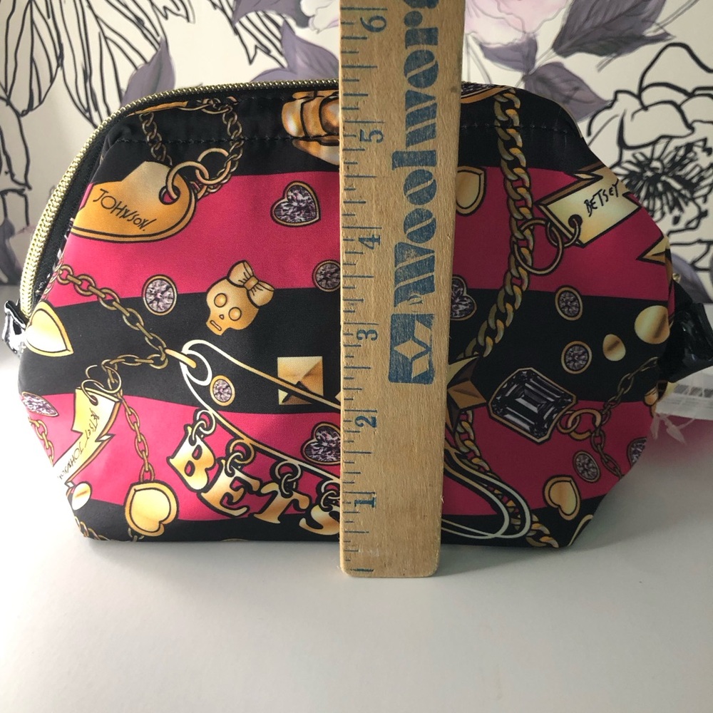 NEW Betsy Johnson Cosmetic Make up Travel Bag Pink Rose Jewelry Bling Zip Pouch - Picture 10 of 15